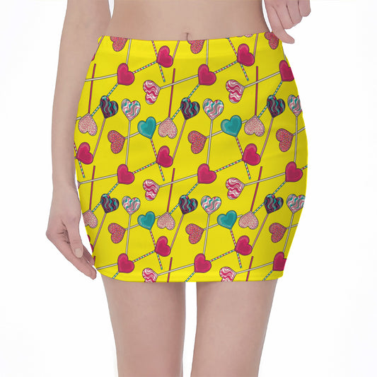 Retro Lollipop Print Pencil Mini Skirt