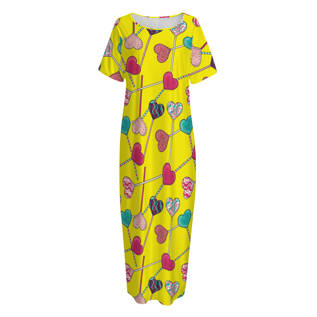 Retro Lollipop Print Short Sleeve Long Nightdress