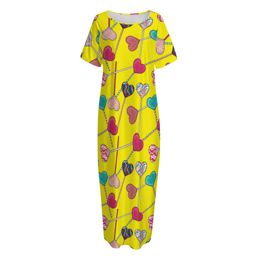 Retro Lollipop Print Short Sleeve Long Nightdress