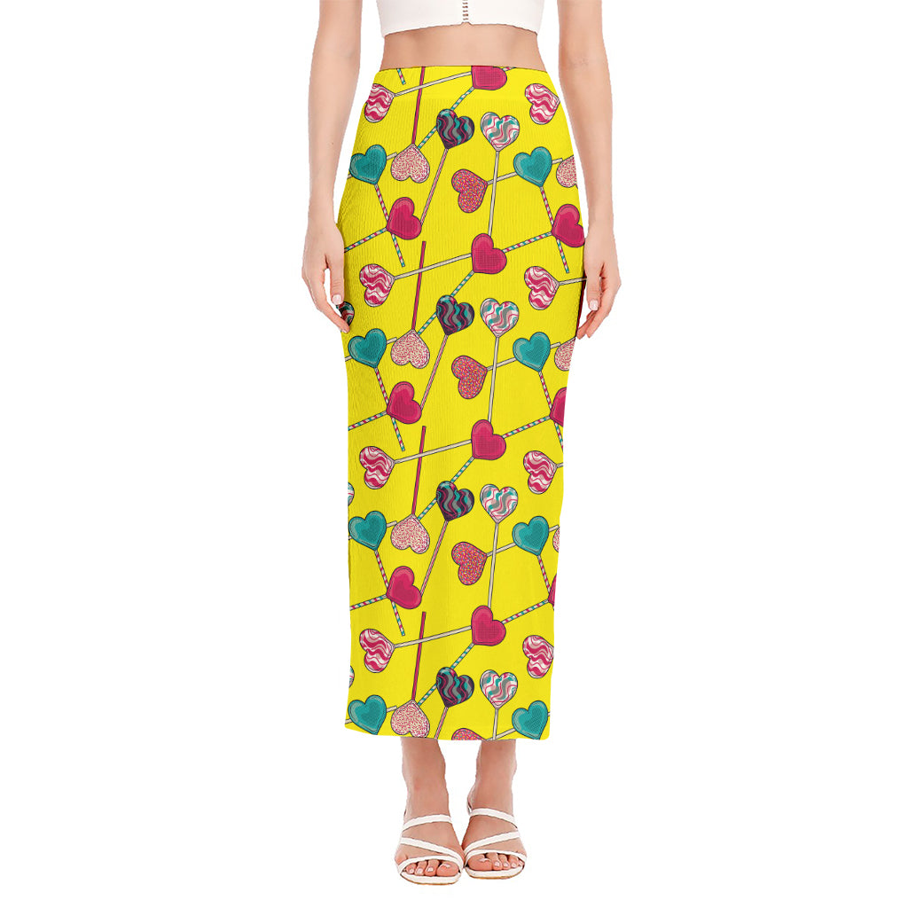 Retro Lollipop Print Side Slit Maxi Skirt