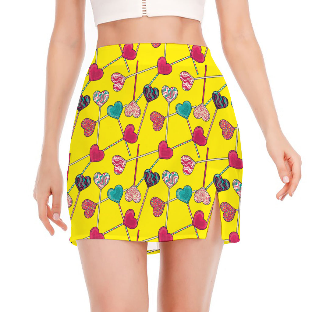 Retro Lollipop Print Side Slit Mini Skirt