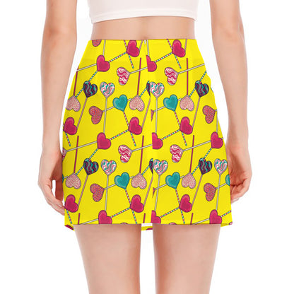 Retro Lollipop Print Side Slit Mini Skirt