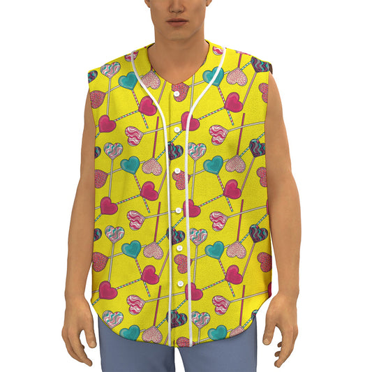 Retro Lollipop Print Sleeveless Baseball Jersey