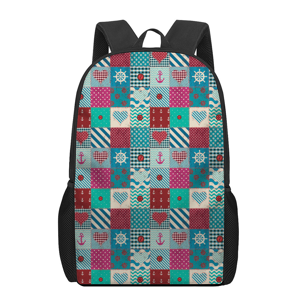 Retro Nautical Patchwork Pattern Print 17 Inch Backpack