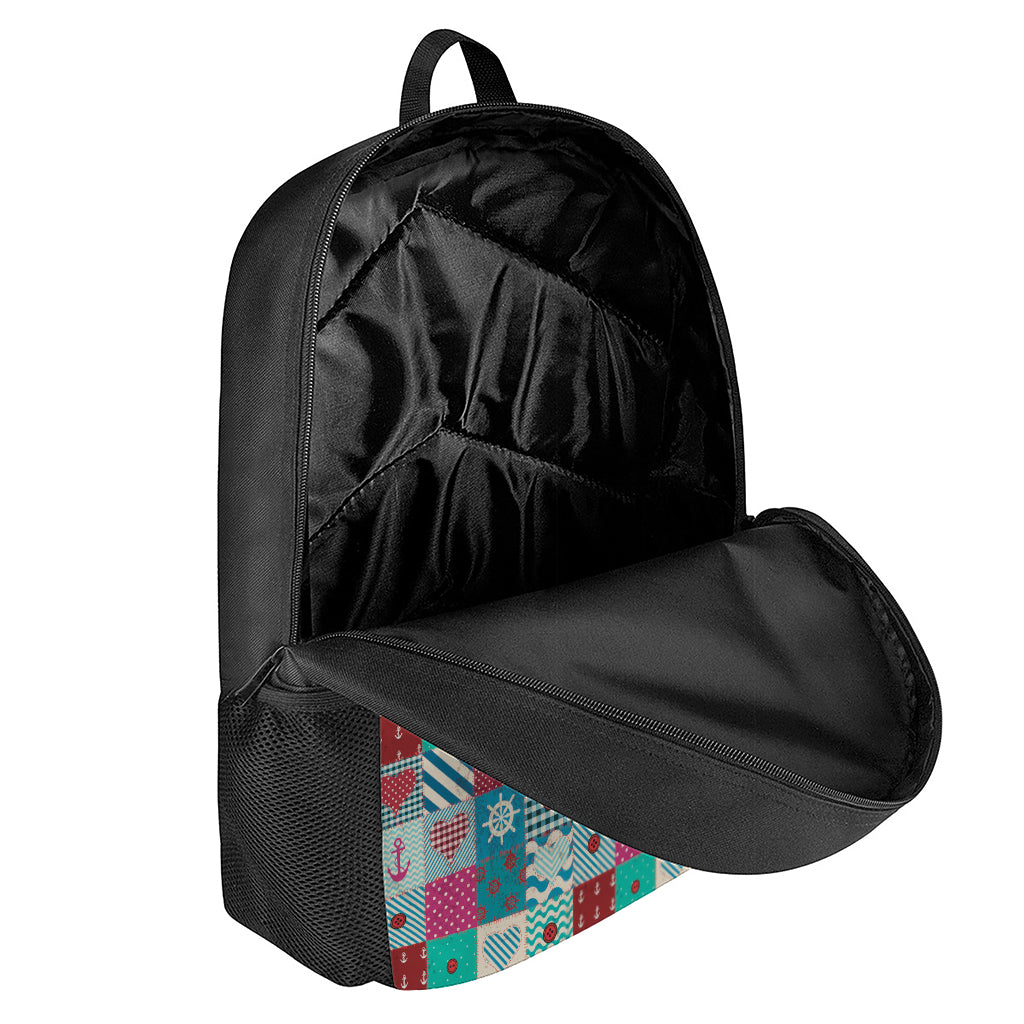 Retro Nautical Patchwork Pattern Print 17 Inch Backpack