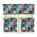Retro Nautical Patchwork Pattern Print 3 Piece Kitchen Curtains