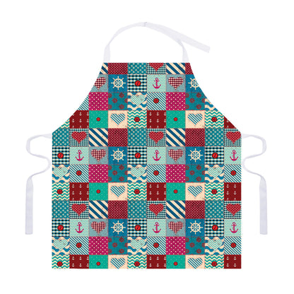 Retro Nautical Patchwork Pattern Print Adjustable Apron