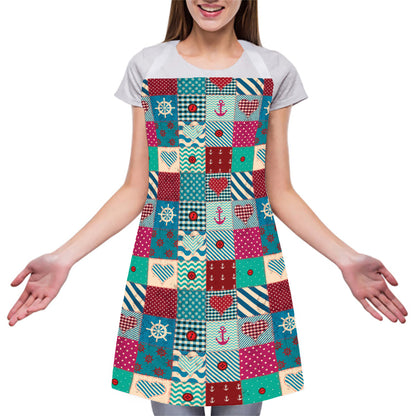 Retro Nautical Patchwork Pattern Print Adjustable Apron