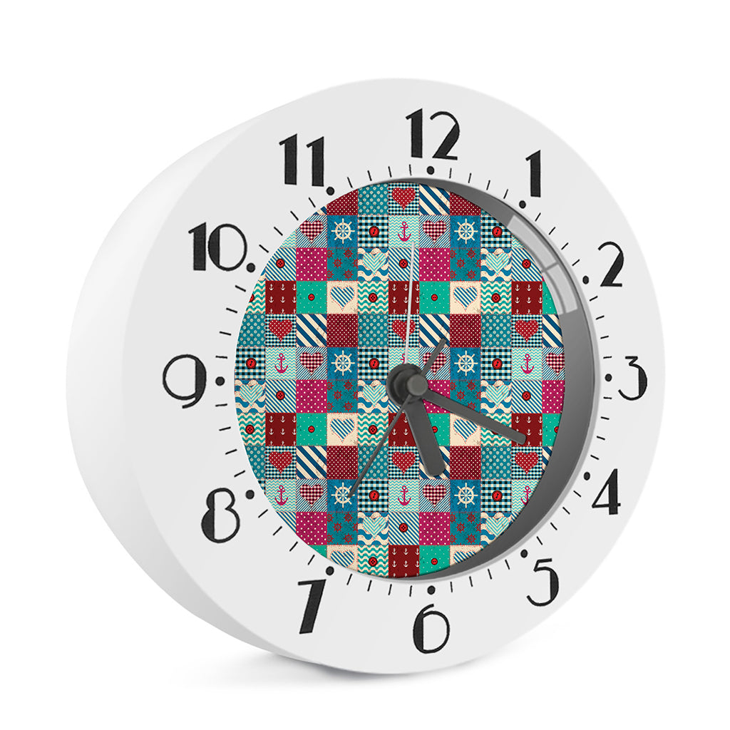 Retro Nautical Patchwork Pattern Print Alarm Clock