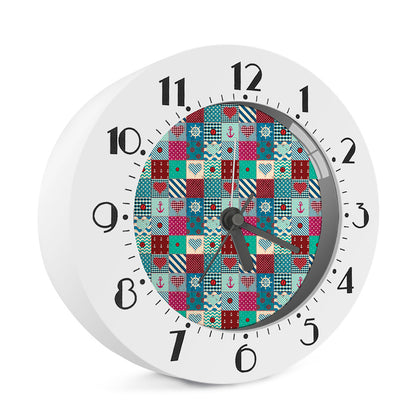 Retro Nautical Patchwork Pattern Print Alarm Clock