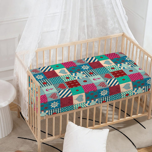 Retro Nautical Patchwork Pattern Print Baby Crib Sheet