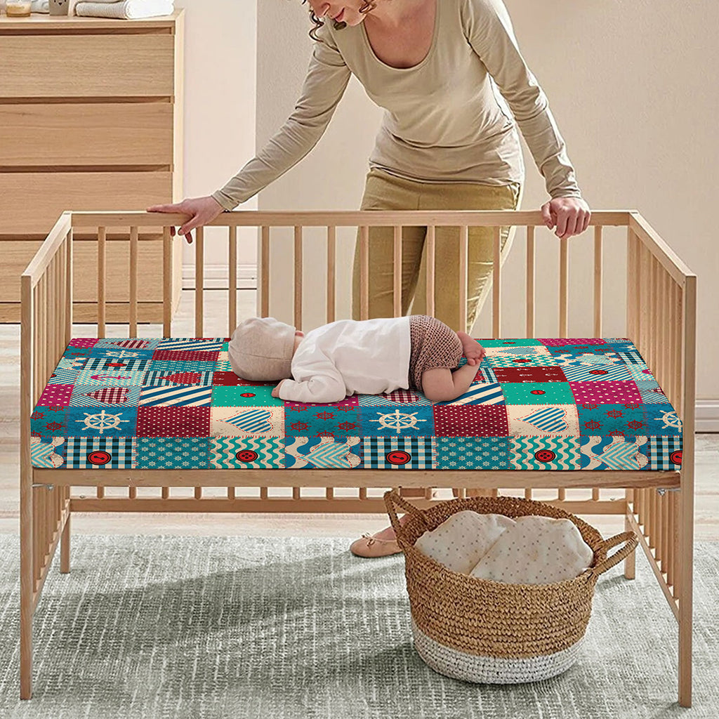 Retro Nautical Patchwork Pattern Print Baby Crib Sheet