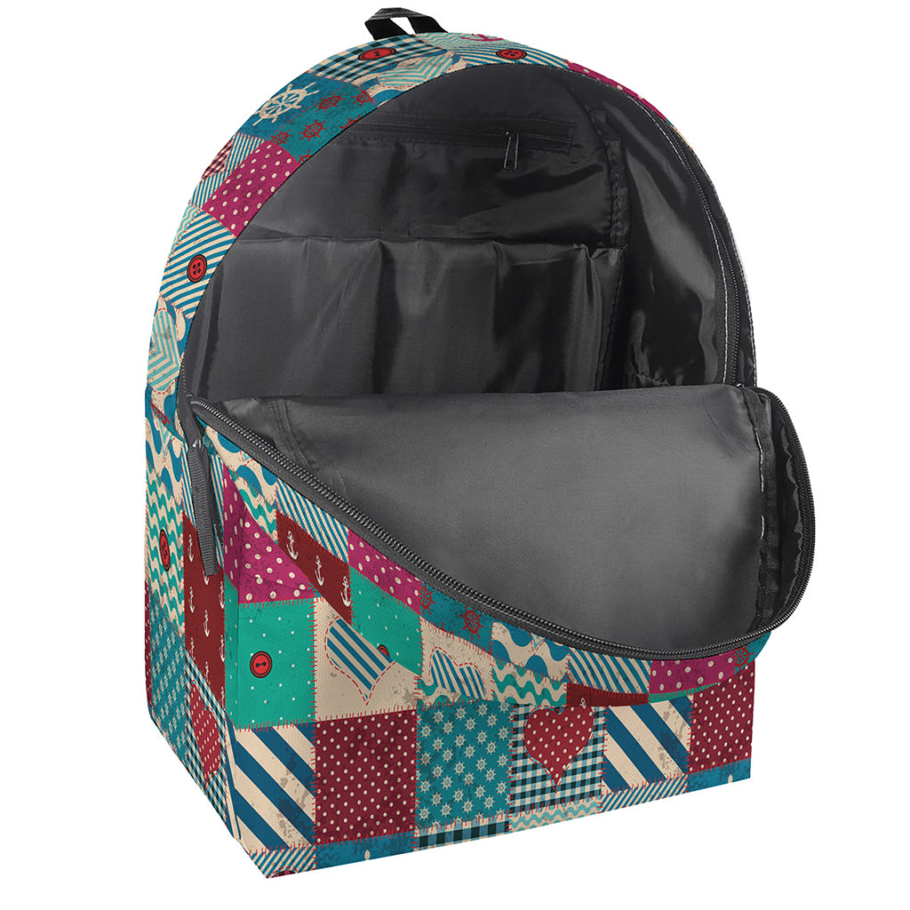 Retro Nautical Patchwork Pattern Print Backpack