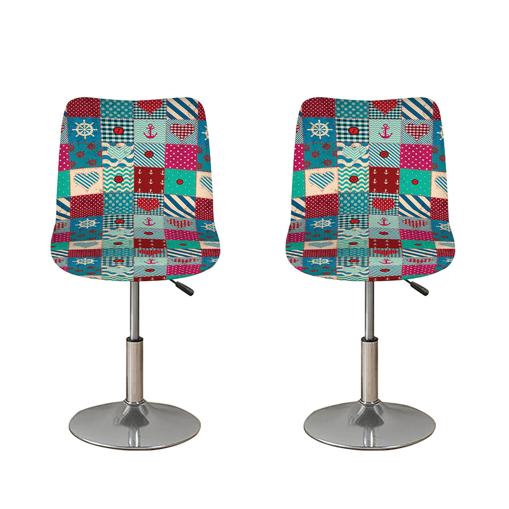 Retro Nautical Patchwork Pattern Print Bar Stool Covers