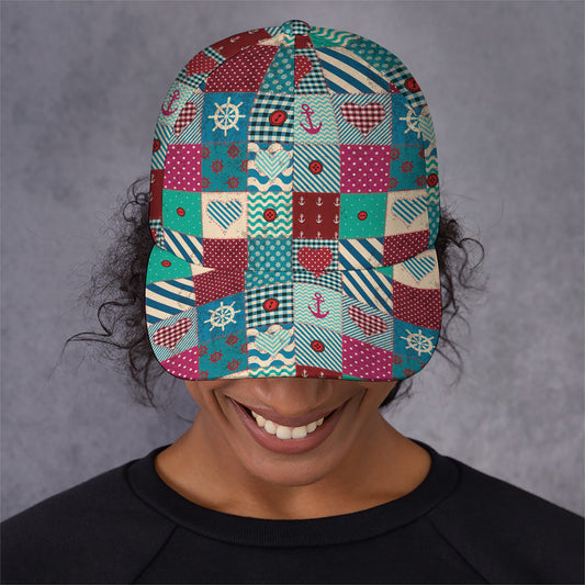 Retro Nautical Patchwork Pattern Print Baseball Cap