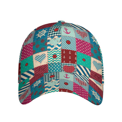Retro Nautical Patchwork Pattern Print Baseball Cap