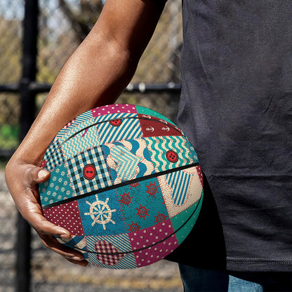 Retro Nautical Patchwork Pattern Print Basketball