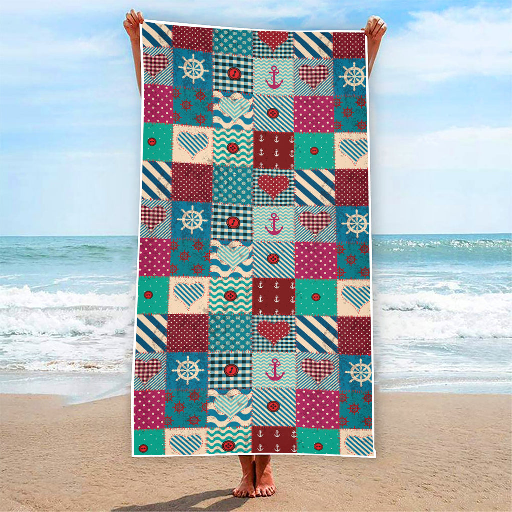 Retro Nautical Patchwork Pattern Print Beach Towel