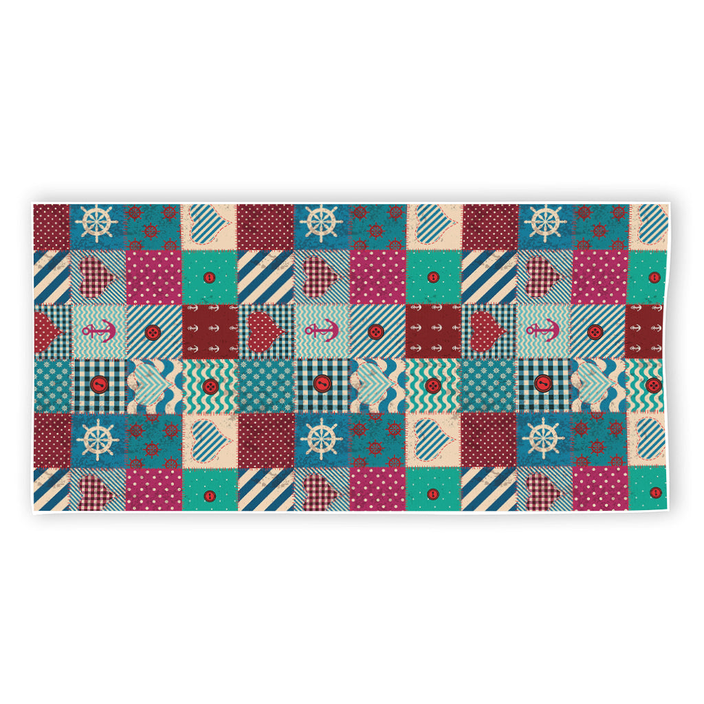 Retro Nautical Patchwork Pattern Print Beach Towel