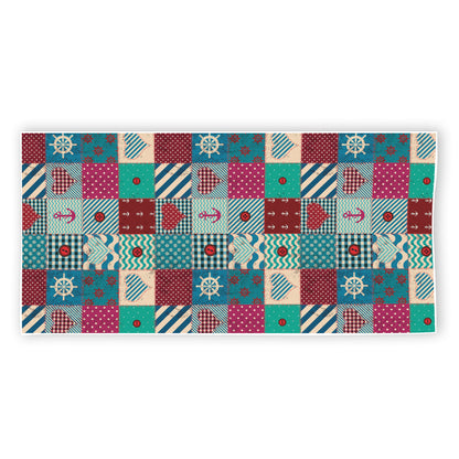 Retro Nautical Patchwork Pattern Print Beach Towel