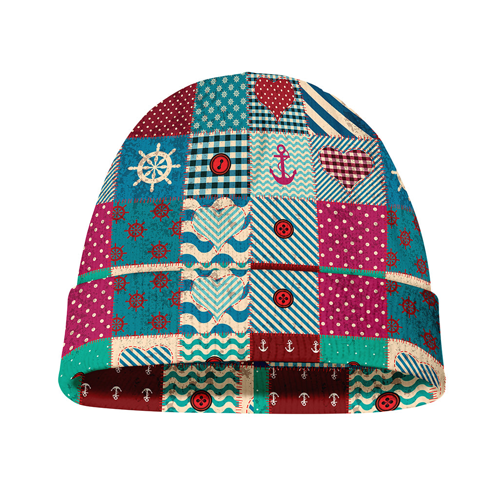 Retro Nautical Patchwork Pattern Print Beanie