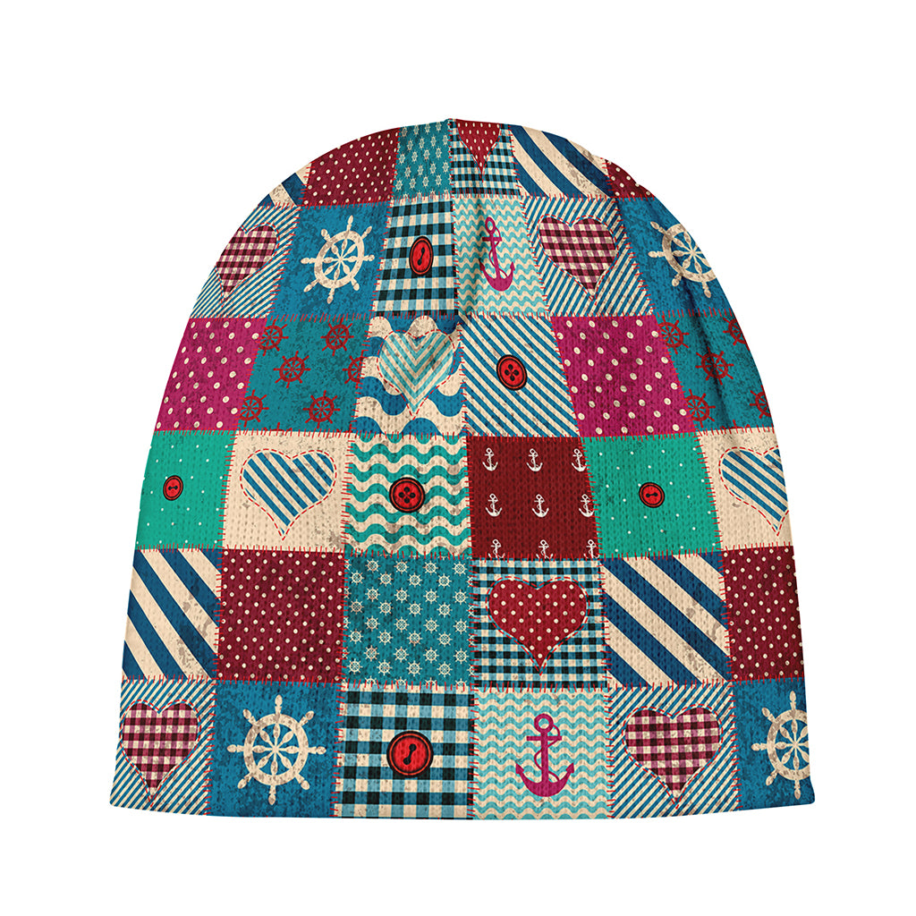 Retro Nautical Patchwork Pattern Print Beanie