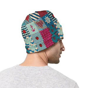 Retro Nautical Patchwork Pattern Print Beanie