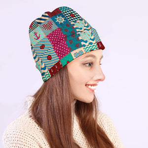 Retro Nautical Patchwork Pattern Print Beanie