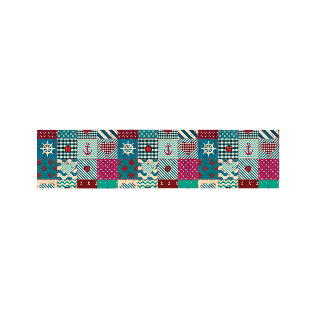Retro Nautical Patchwork Pattern Print Bed Runner