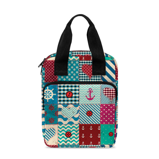 Retro Nautical Patchwork Pattern Print Bible Tote Bag