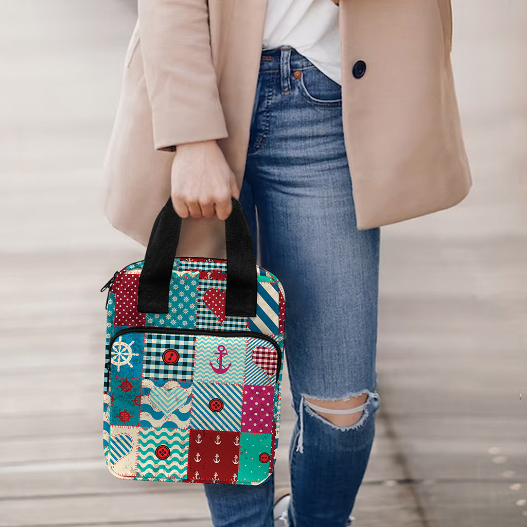 Retro Nautical Patchwork Pattern Print Bible Tote Bag