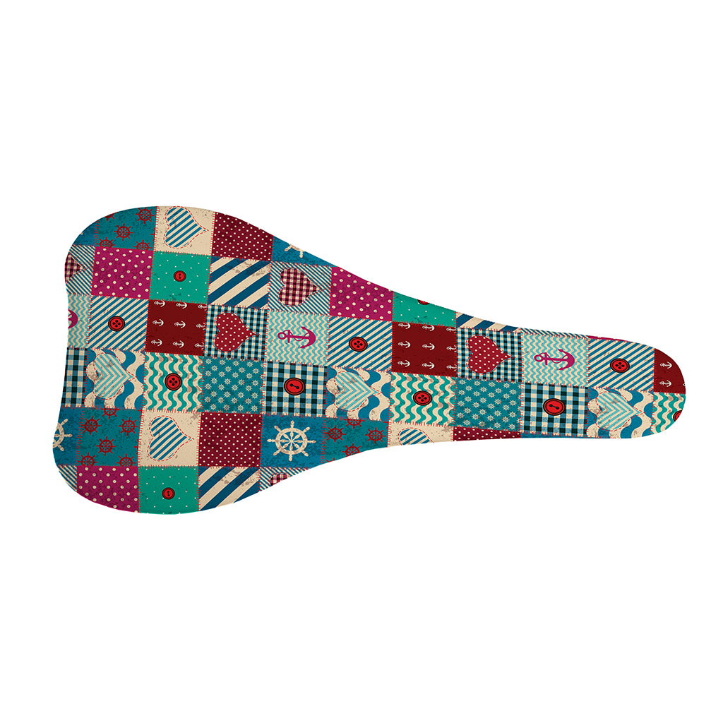 Retro Nautical Patchwork Pattern Print Bicycle Seat Cover