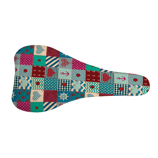 Retro Nautical Patchwork Pattern Print Bicycle Seat Cover