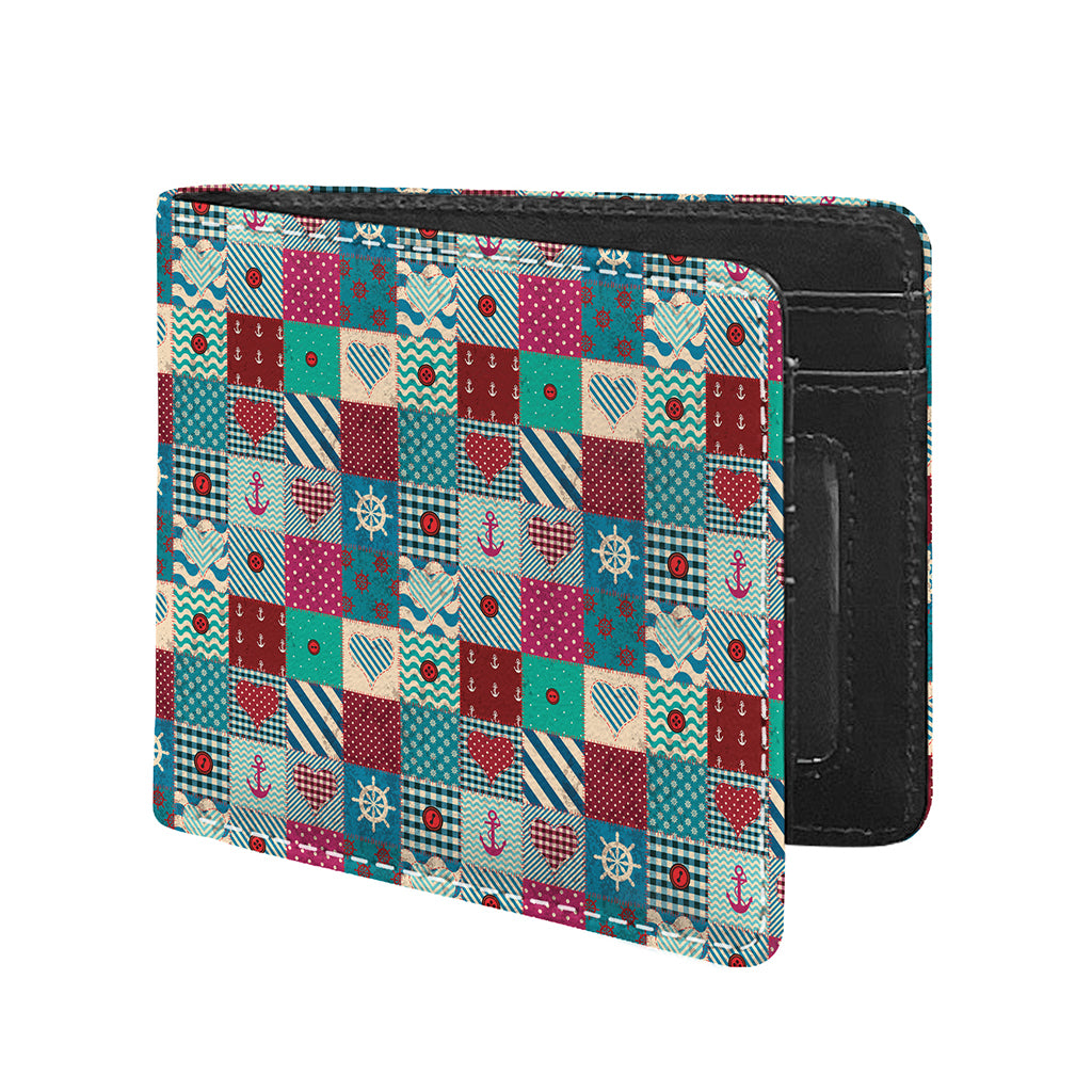 Retro Nautical Patchwork Pattern Print Bifold Wallet