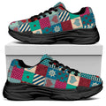 Retro Nautical Patchwork Pattern Print Black Chunky Shoes