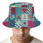 Retro Nautical Patchwork Pattern Print Bucket Hat