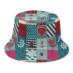 Retro Nautical Patchwork Pattern Print Bucket Hat