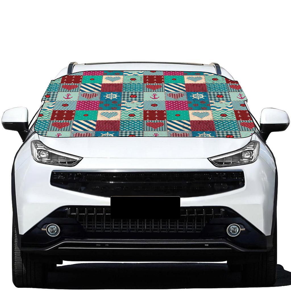 Retro Nautical Patchwork Pattern Print Car Windshield Snow Cover