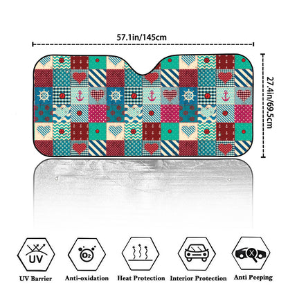 Retro Nautical Patchwork Pattern Print Car Windshield Sun Shade
