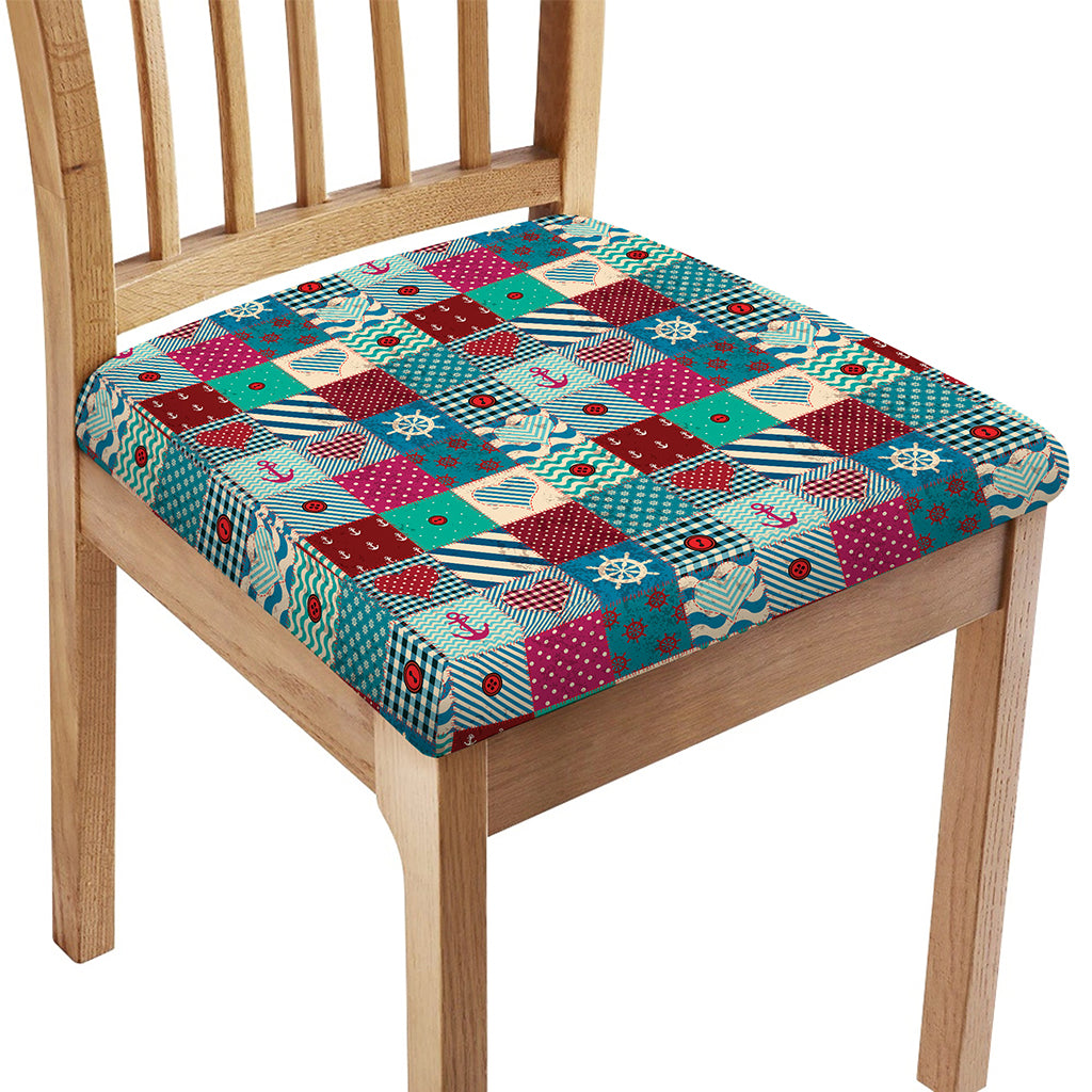 Retro Nautical Patchwork Pattern Print Chair Cushion Cover