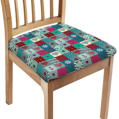 Retro Nautical Patchwork Pattern Print Chair Cushion Cover
