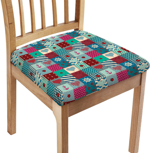 Retro Nautical Patchwork Pattern Print Chair Cushion Cover