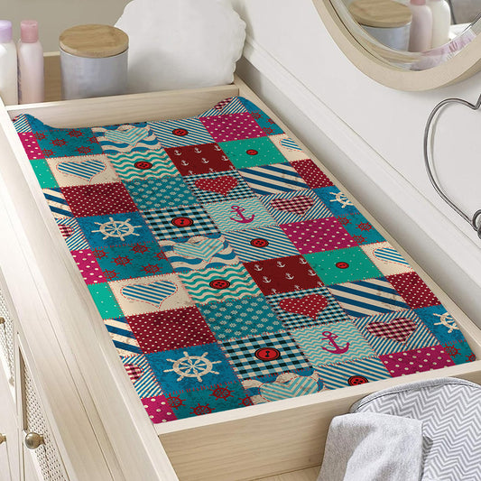 Retro Nautical Patchwork Pattern Print Changing Pad Cover