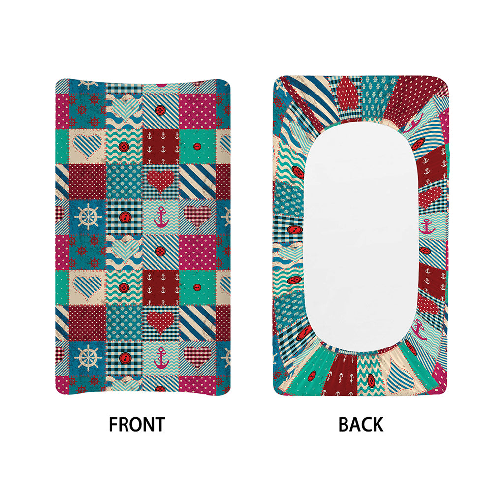 Retro Nautical Patchwork Pattern Print Changing Pad Cover