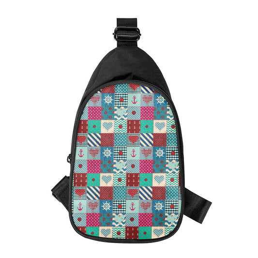 Retro Nautical Patchwork Pattern Print Chest Bag