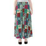 Retro Nautical Patchwork Pattern Print Chiffon Maxi Skirt