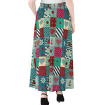Retro Nautical Patchwork Pattern Print Chiffon Maxi Skirt