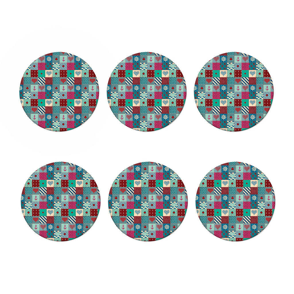 Retro Nautical Patchwork Pattern Print Coaster Set