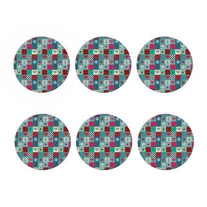 Retro Nautical Patchwork Pattern Print Coaster Set