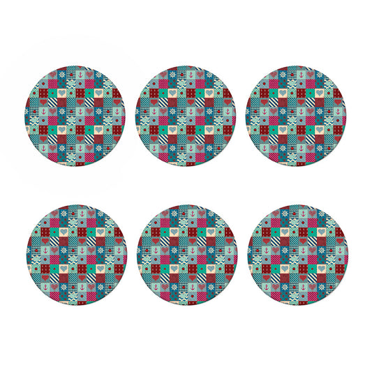 Retro Nautical Patchwork Pattern Print Coaster Set